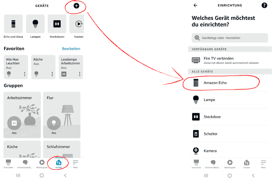 Amazon Alexa App Echon Gerät hinzufügen